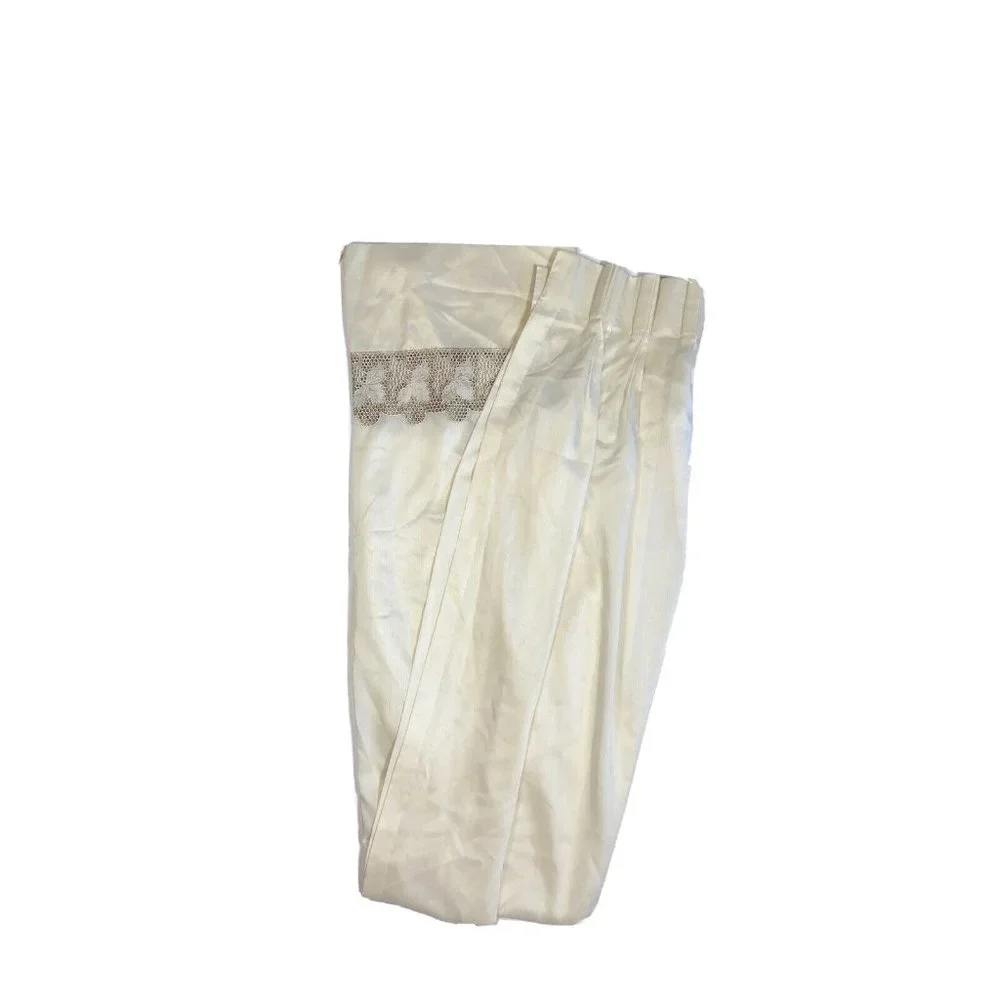 2 Vintage Pinch Pleat Ivory Drapes Panels Curtains 87 Long Off White Lace Border